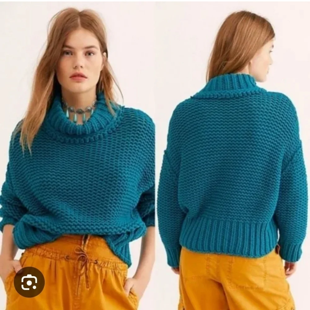Free People My Only Sunshine Knit Chunky Teal Sweater Size Medium
